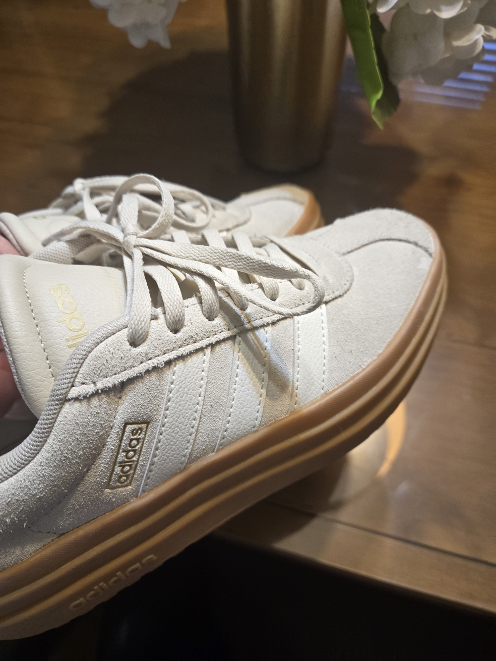 adidas Women’s White Suede Platform Sneakers with Gum Sole - Picture 8 of 9